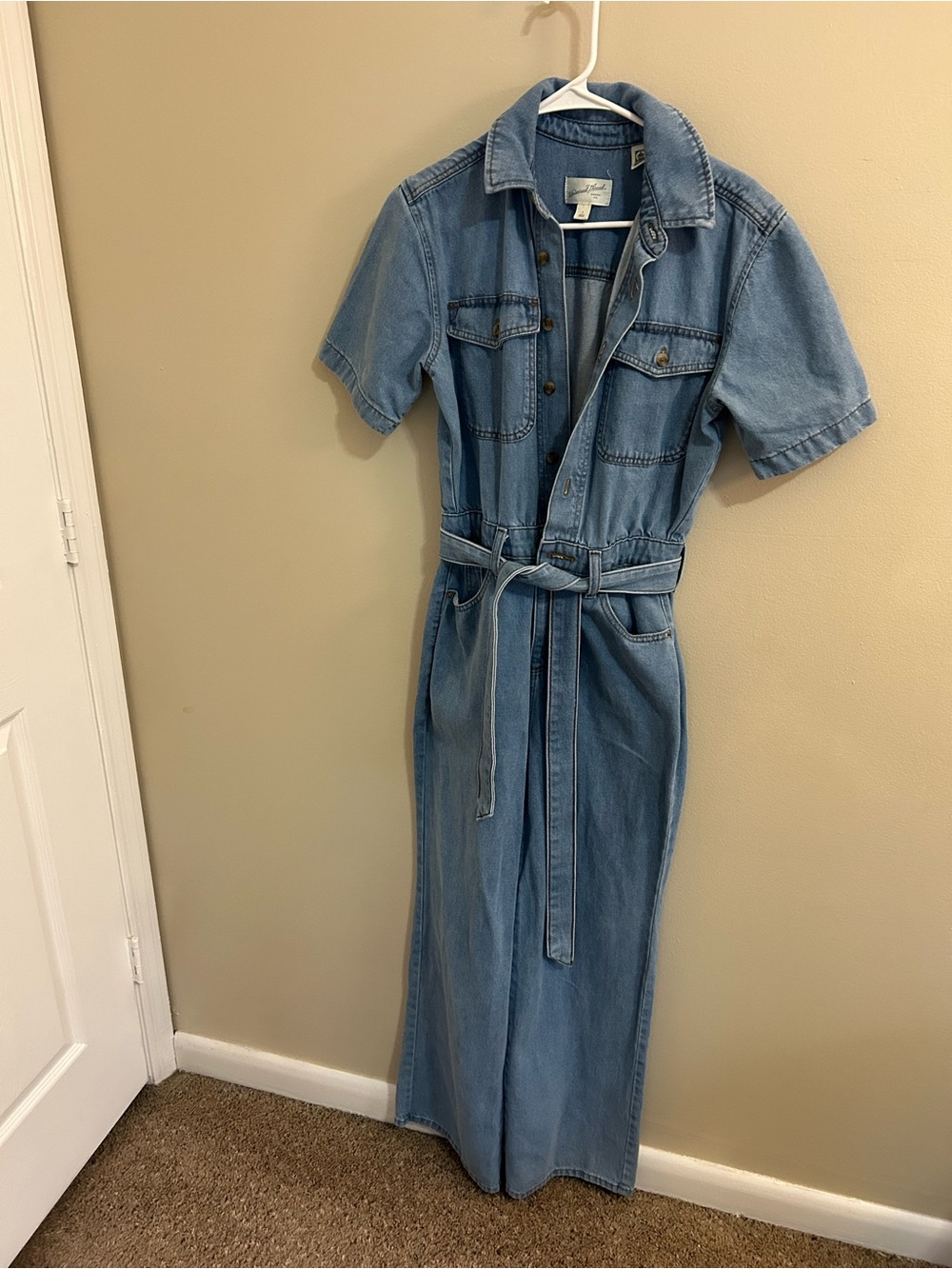 Denim jumpsuit with Belt - Light Blue